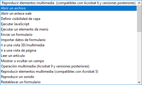 Las acciones en los marcadores de Acrobat DC.