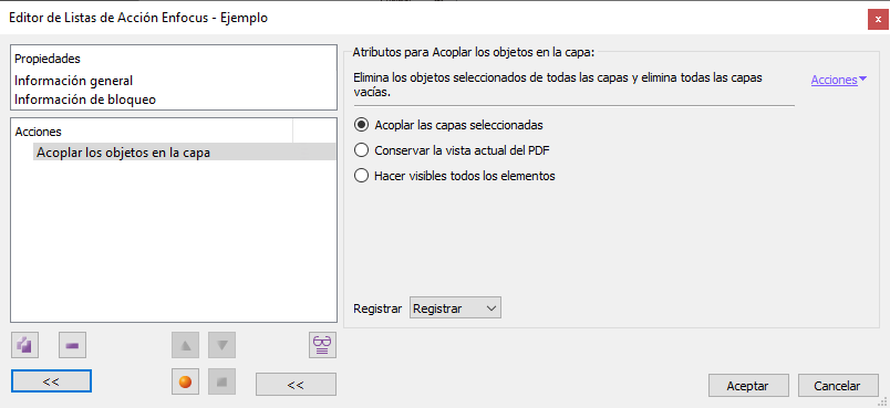 Acoplar los elementos de una capa en un PDF con una lista de acciones en Enfocus PitStop.
