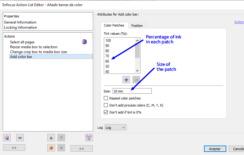 Add colour bars for prepress in a PDF with an action list in Enfocus PitStop.