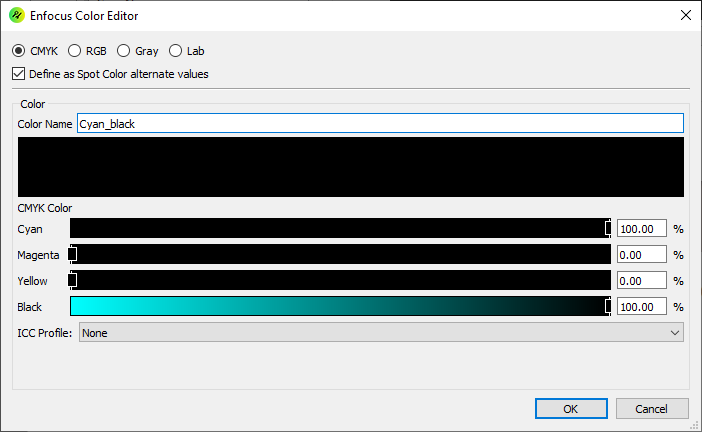Defining a new swatch in the color picker of Enfocus PitStop.
