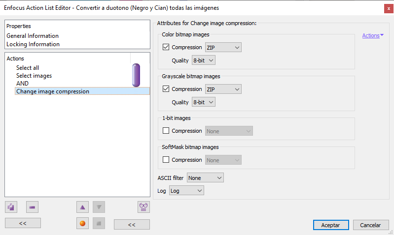 Changing the compression of the images in a list of actions in Enfocus PitStop.