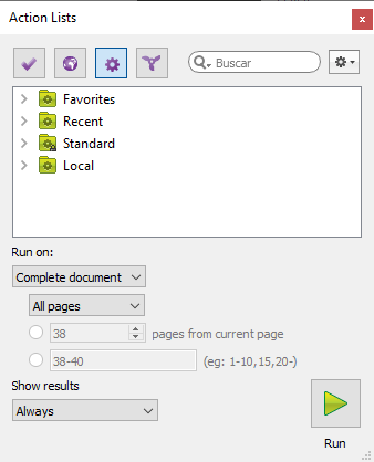 The list of actions existing in a systemn with Enfocus PitStop.