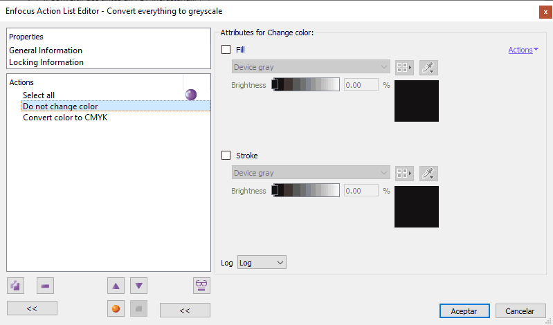 Converting color in a list of actions in Enfocus PitStop.