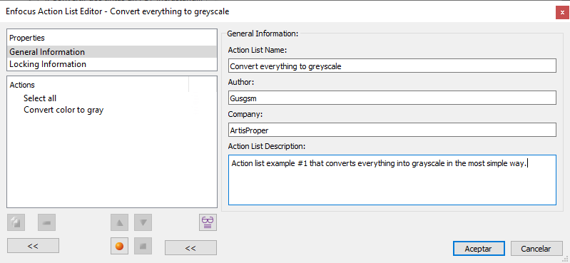 A very basic list of actions in Enfocus PitStop.