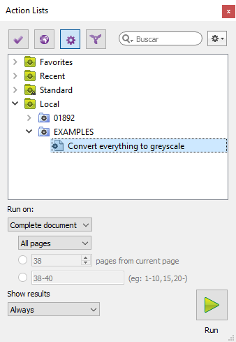 Selecting a list of actions in Enfocus PitStop to run it.