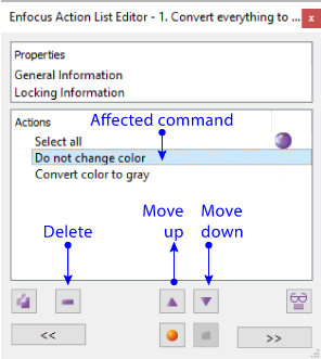 Placing and changing actions inside a list of actions in Enfocus PitStop.