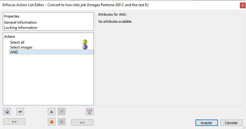 The logical operator AND a list of actions in Enfocus PitStop.