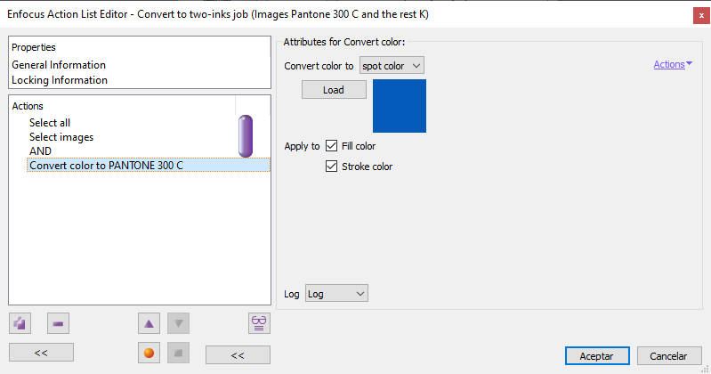 Converting color in a list of actions in Enfocus PitStop.