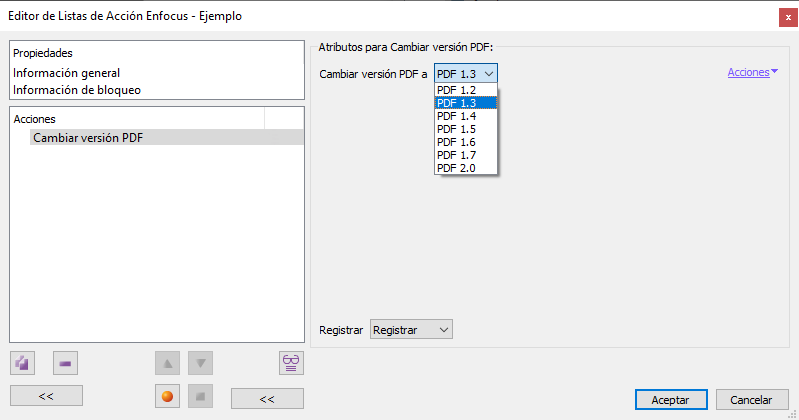 Cambiar versión del formato PDF de un documento con Enfocus PitStop.