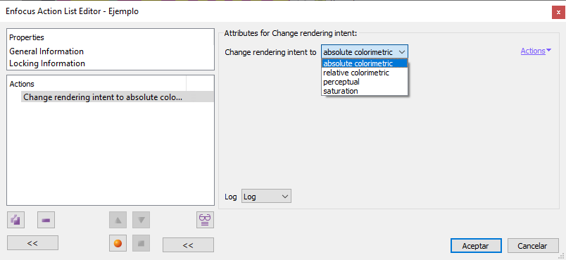Changing rendering intent inside a PDF with a list of actions in Enfocus PitStop.