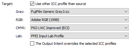 Colour management settings in Enfocus PitStop.