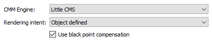 The colour engine in Colour management settings in Enfocus PitStop.