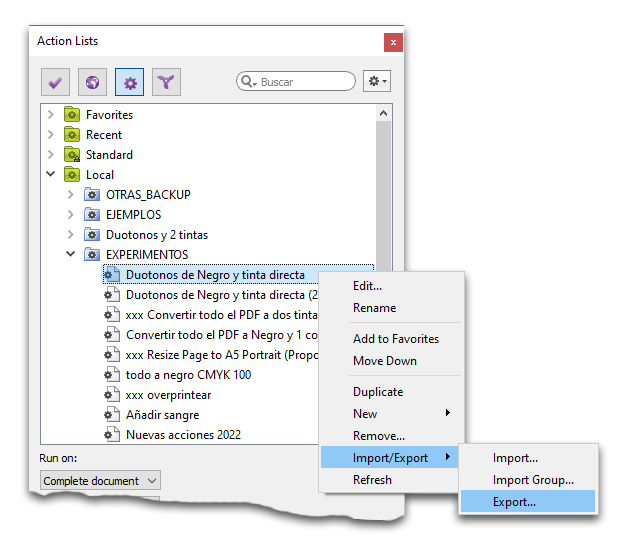 Exporting a list of actions in Enfocus PitStop.