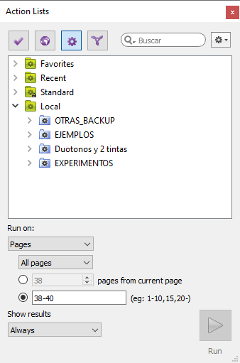 The local sets of list of actions in a system with PitStop Pro.