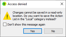 Access denied when saving a list of actions in Enfocus PitStop.