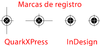 Marcas de registro estilo QuarkXPress y Adobe InDesign.