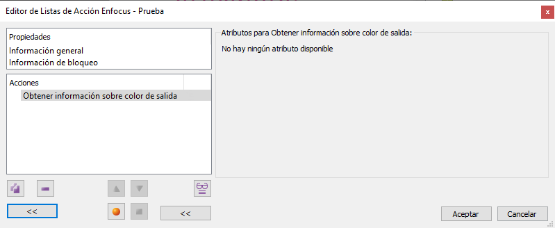 Obtener información sobre color de salida en una acción de PiStop Pro.