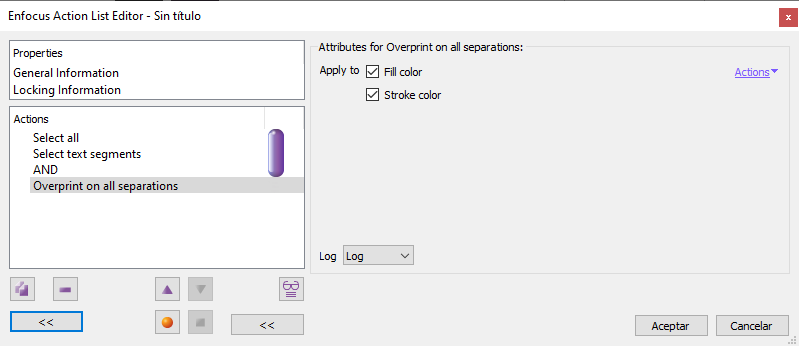 Overprint in all separations with a list of actions in PitStop Pro.