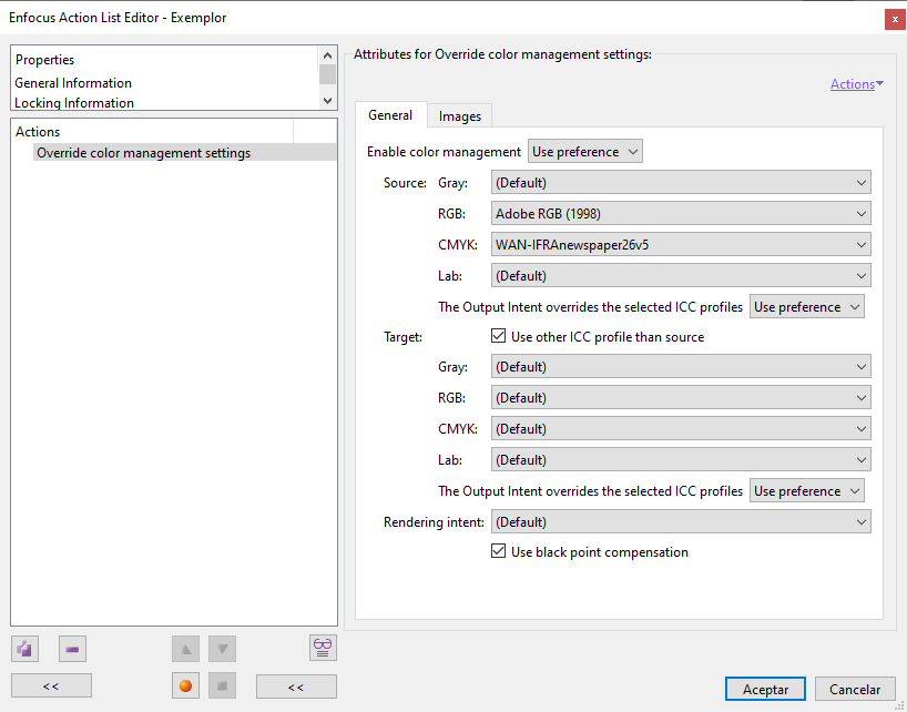 Override color management settings.