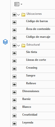 Las capas con pasos de procesados en un documento PDF en Acrobat.