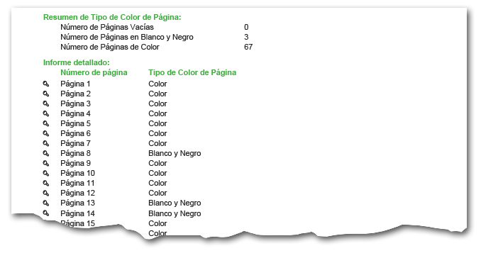 Recopilar información sobre páginas en color.