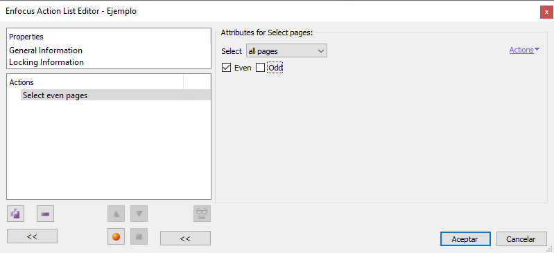 Selecting pages inside a PDF with an action list in Enfocus PitStop.