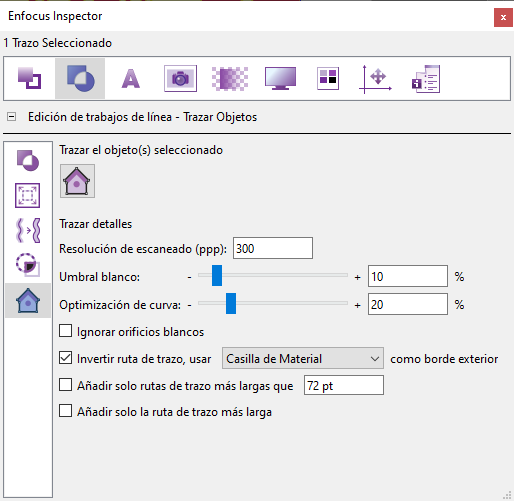 Trazado de objetos con Enfocus PitStop en el Inspector.