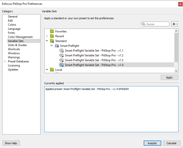 Sets of variables in Enfocus PitStop.